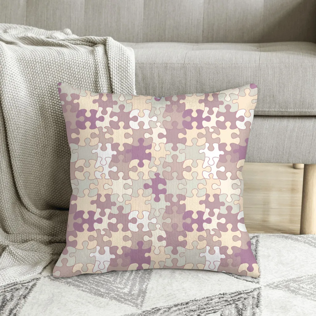 Puzzled Cottagecore Pastels Jigsaw Puzzle Polyester Cushion Cover For Livingroom Chair Decorative Kawaii Hug Pillowcase