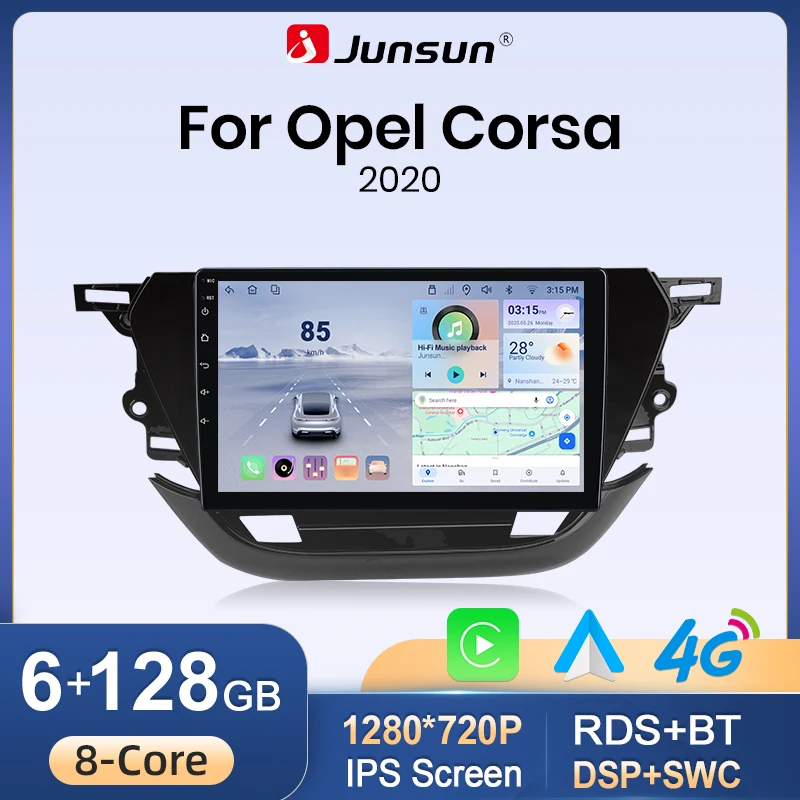 Junsun Autoradio für Opel Corsa F 2019 2020 2021 2022 2023 CarPlay Android Auto FM RDS DSP BT GPS Navi SWC HD IPS Touchscreen Plug & Play Multimedia-Player Freisprechfunktion Original-Autostil