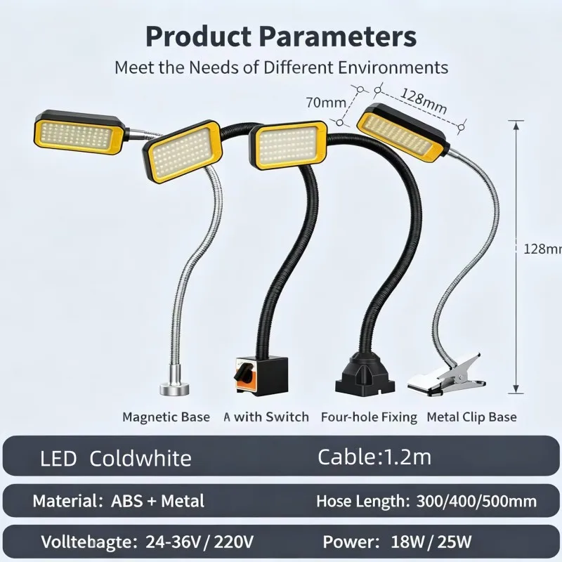 18W/25W LED Machine Tool Work Light With Strong Magnetic Extended 50-80cm flexiable Hose 24V/220V Lathe Punch MachineTable Lamp