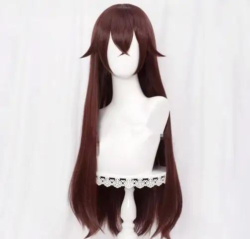 Genshin Impact Amber Cosplay Wigs Game Cosplay Long Brown Straight Wig with Bangs Heat Resistant Synthetic Hair Wigs