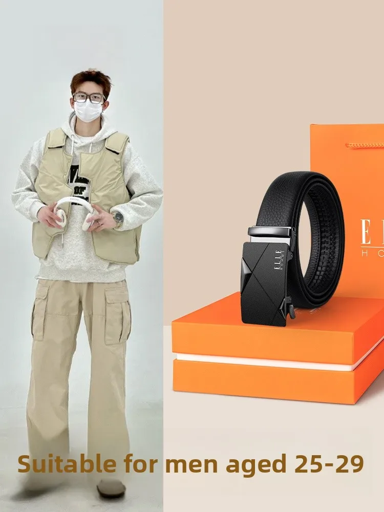 elle-homme-genuine-leather-belt-for-men-auatic-bule-waist-belt-calfskin-leather-trendy-gift-for-boyfriend-2025-new-model