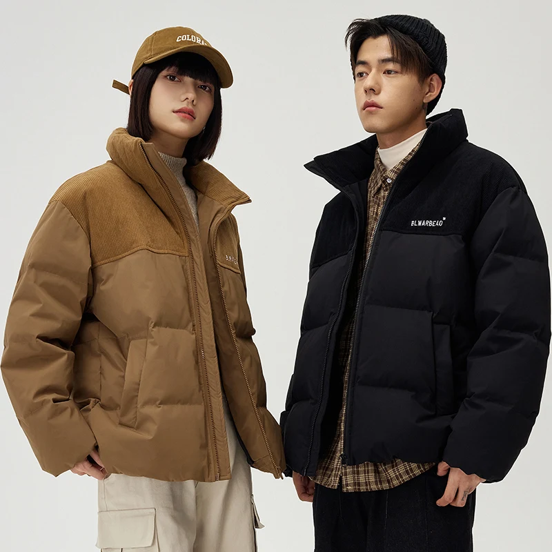 

Модная пуховая куртка свободного кроя с воротником-стойкой для мужчин и женщин, трендовая модель 2025 года, верхняя одежда для пар