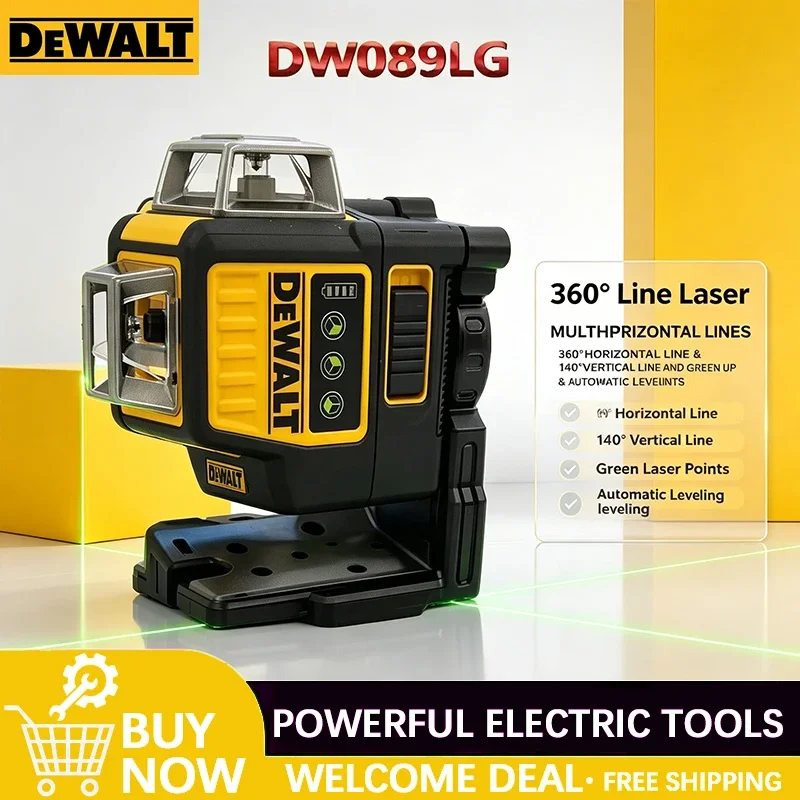 Dewalt DW089LG 12V Lithium Battery 3 Sides*360 Degree Vertical Horizontal Green Light Level Meter Outdoor Solo Leveling Tool