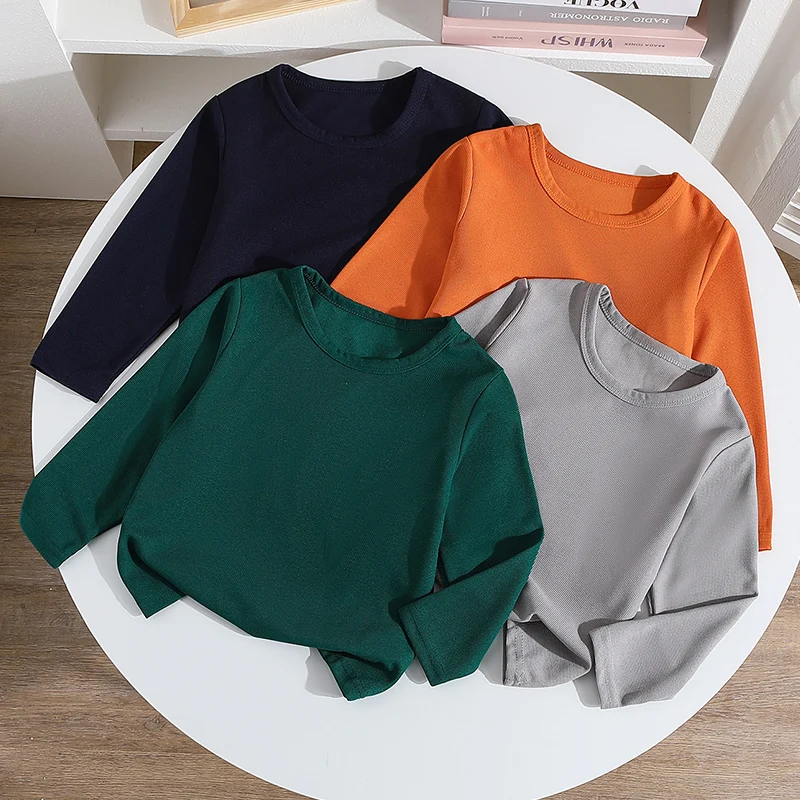 1/4 stück Sommer Herbst Neue kinder Einfarbig Einfache Waffel Gitter Lange Ärmeln T-shirt Jungen Und Mädchen Modische Casual top