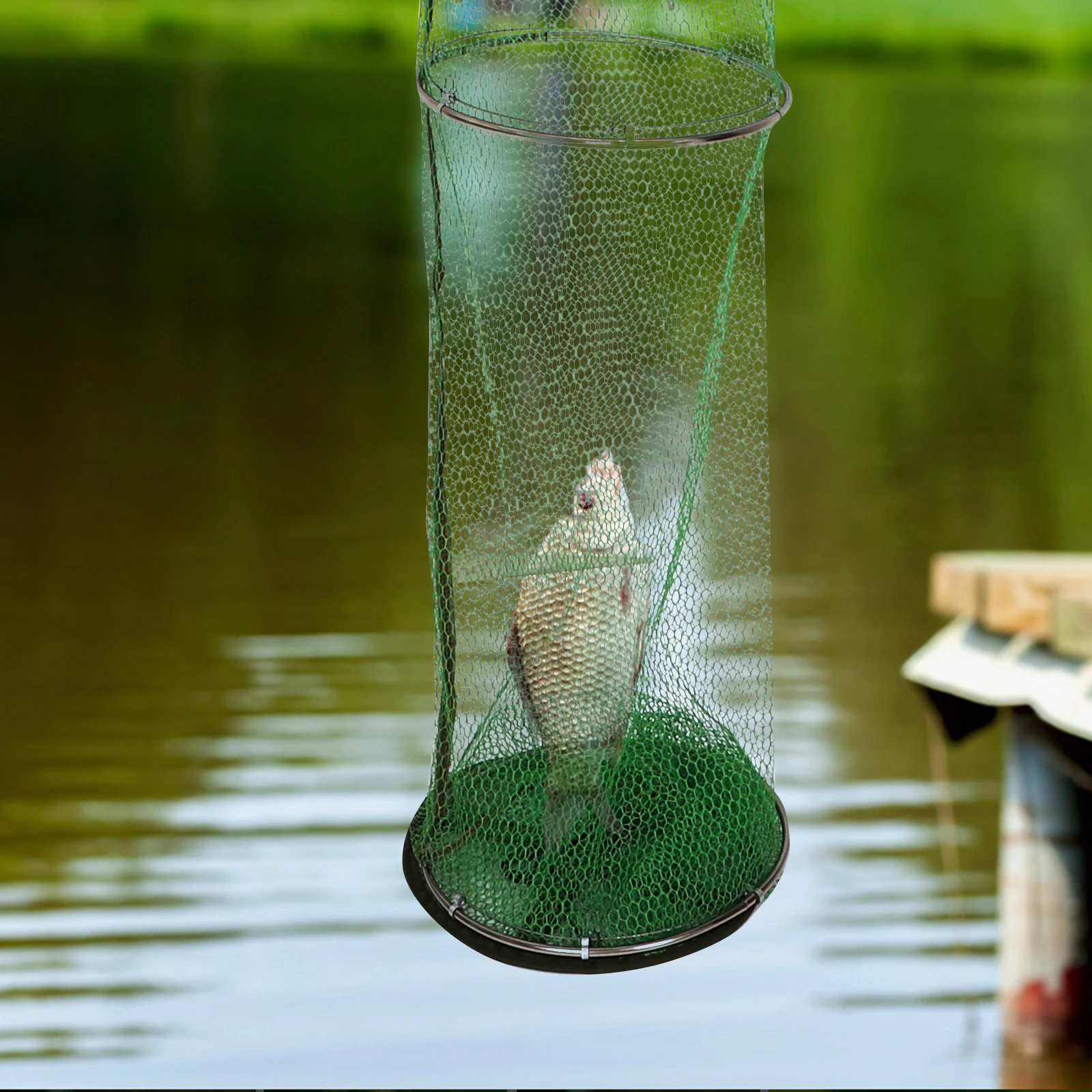 

1pc Foldable Fishing Net Cage Outdoor Portable Fish Storage Bag For Shrimp Crawfish Eel Crab Lobster Nylon Mesh Lightweight
