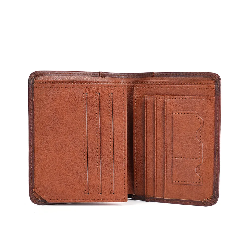 Vintage Fashion Men's Wallet Genuine Leather Bullcaptain RFID Wallet With Coin Short Wallet Card Holder Clutch