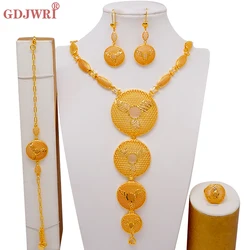 Indian Dubai Gold Color Round Long Necklace Earrings Ring Jewelry Set For Women African Nigerian Ethiopian Arab Jewellery Gift