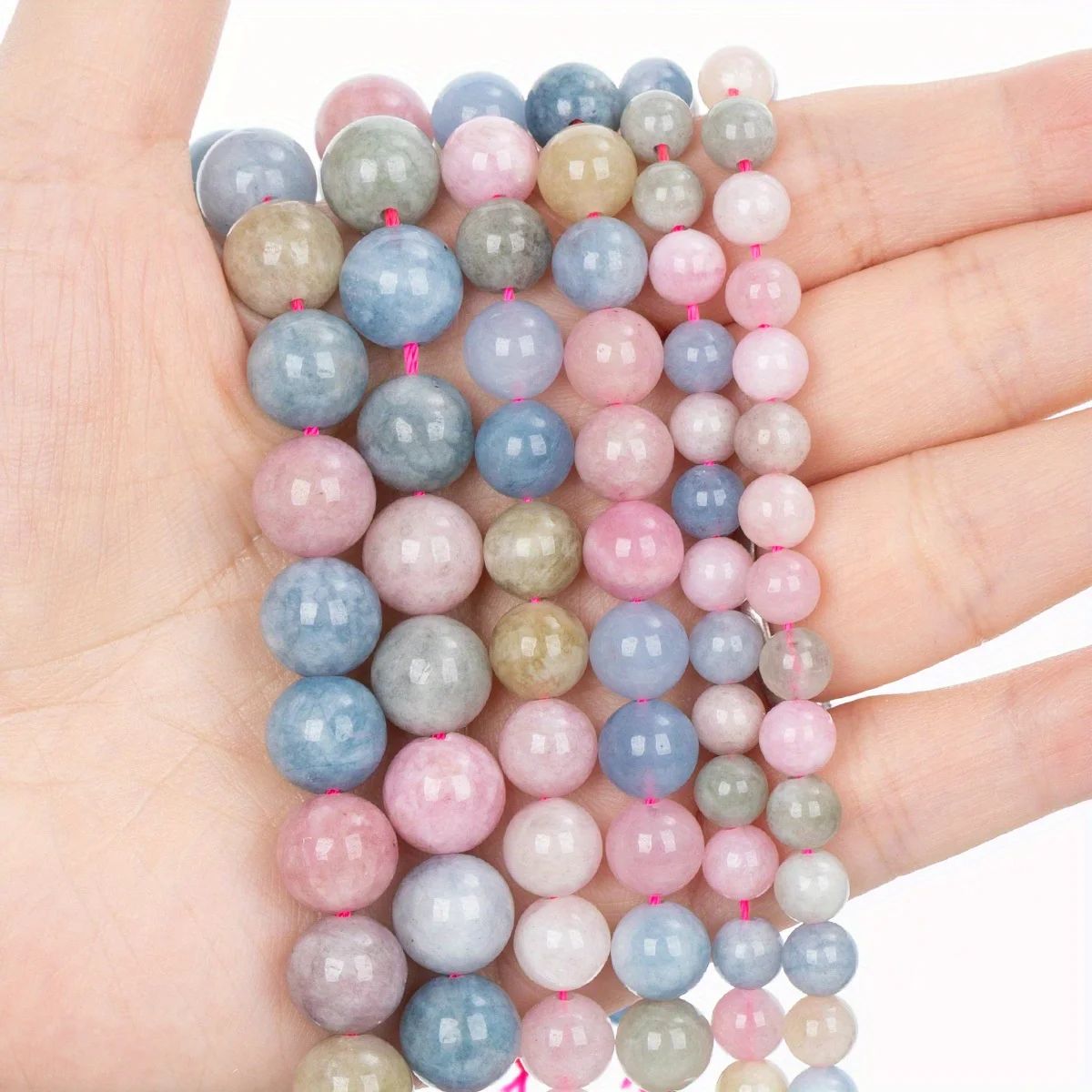 

Natural Stone Morganite Color Chalcedony Bead Round Loose Spacer Beads for Jewelry Making DIY Bracelet Necklace Accessory