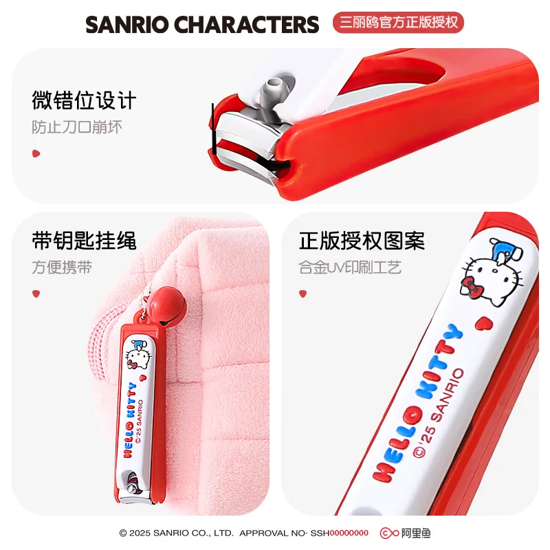 Kawaii Nail Clipper Hello Kitty Kuromi My Melody Cinnamoroll Portable Nail Cutter with Bell Keychain, Cute Toys Manicure Tool