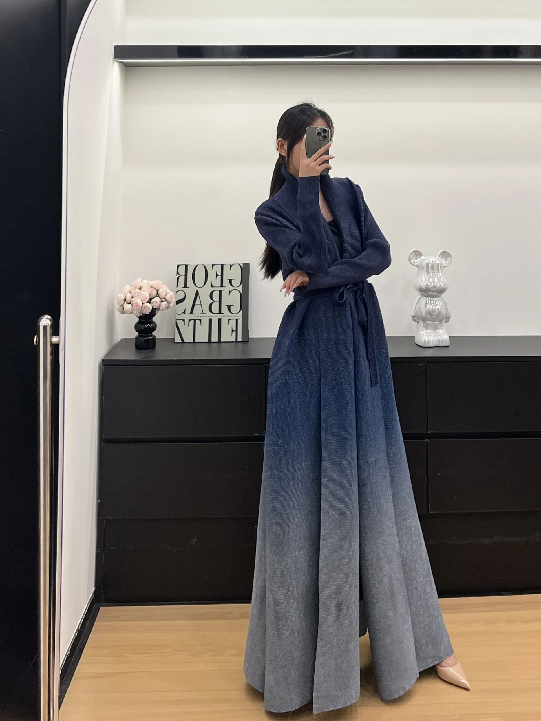 KAF Damen-Abaya, große Größe, Abaya 2025, Sommer, neuer Rundhalsausschnitt, Farbverlauf, Retro-Strickjacke, Krawatten-Design, lockere, große Festival-Kleidung