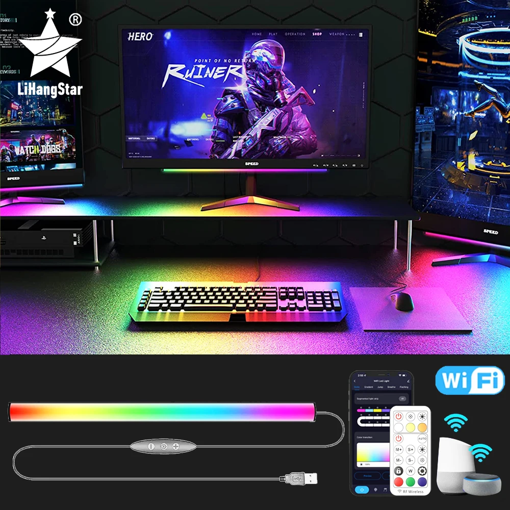 RGB, Controlo Remoto da Aplicação, Luz Noturna USB, Jogo, Computador, Desktop, Decoração, Barra de Luz LED com Display LED Bluetooth