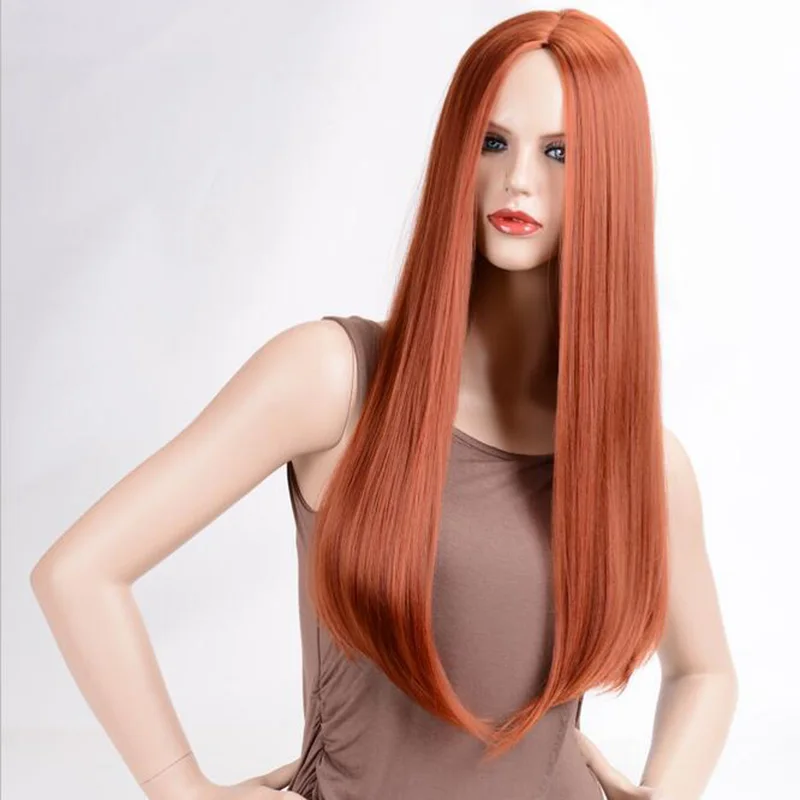 Msiwigs perucas longas retas sintéticas cor laranja peruca feminina cospaly parte central cabelo prata cinza branco vermelho cor