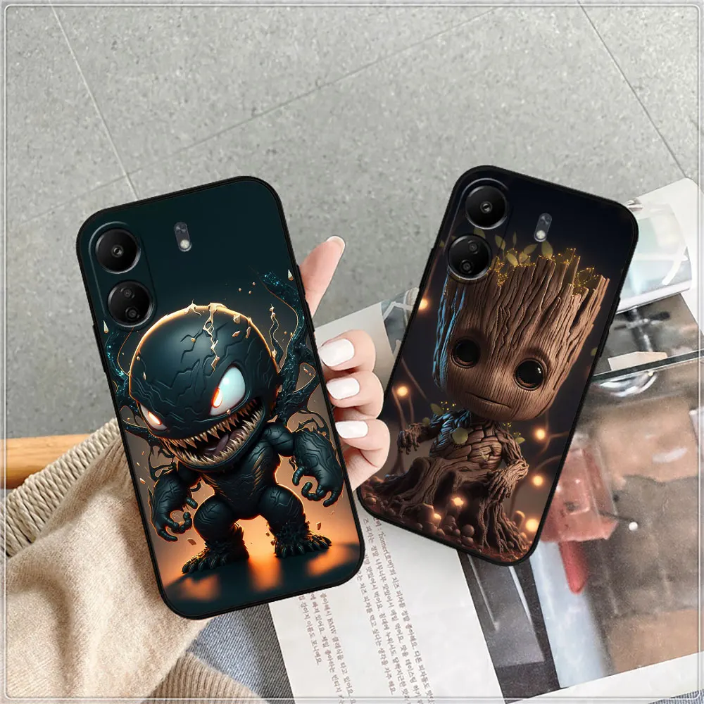 Baby Marvel Venom Groot SpiderMan Case For Redmi 14C 13C 12 12C 10 10C 9 9A 9C 8 8A 7A A2Plus A1 K60 K40 Ultra Pro Black Cover