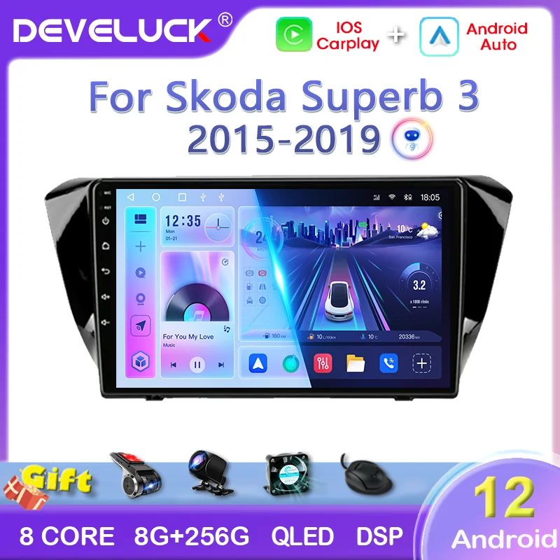 

Android 12 2Din Car Radio For Skoda Superb 3 2015-2019 Car Radio Multimidia Video Player Stereo Carplay Auto RDS DVD 4G WIFI GPS