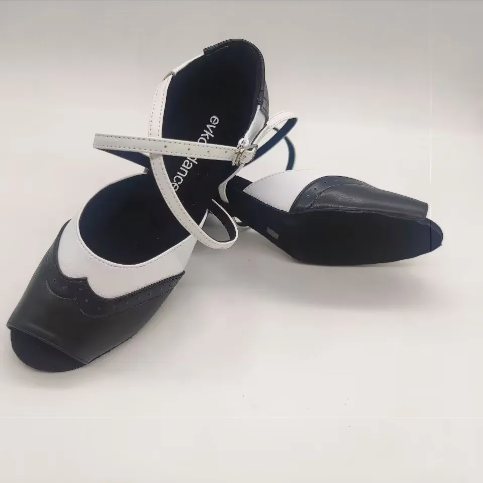 Evkoodance DIY Practice Women Dance Shoes Black Leather Latin Ballroom Shoes Girls Latin Salsa Tango Party Dancing Shoes Factory