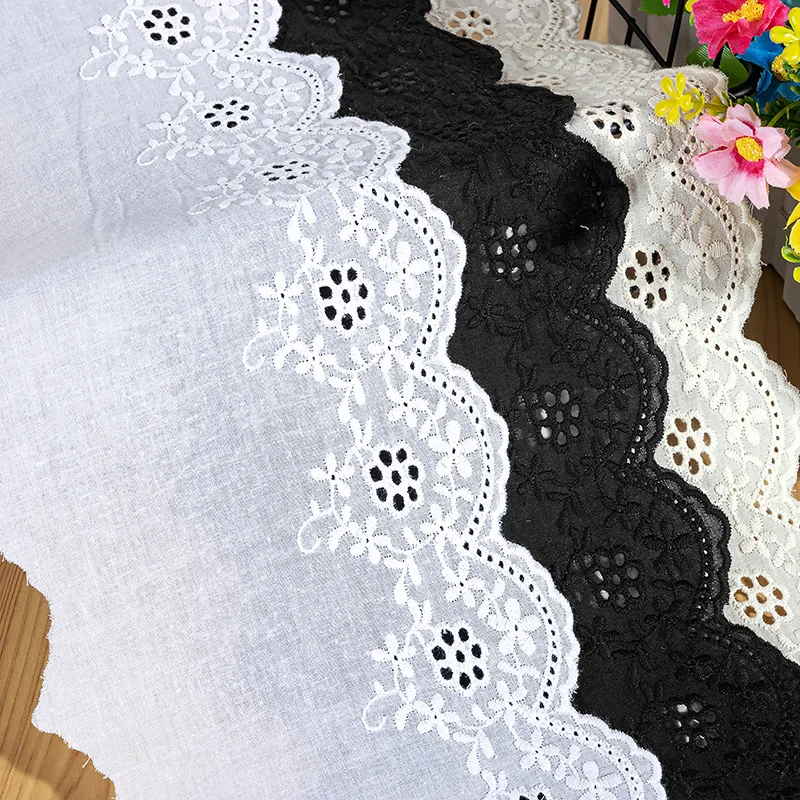 5Yard/Lot hohle Blume Baumwoll tuch bestickte Spitzen besatz 13cm Kleidung Kleid DIY Manschetten Ausschnitt Stoff Zubehör – Detail 5