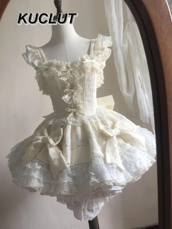 Novedad de verano, vestido dulce de Lolita para chica, vestido de baile informal elegante, cintura bonita, adelgazante, vestidos dulces hinchados de gama alta para mujer, verano