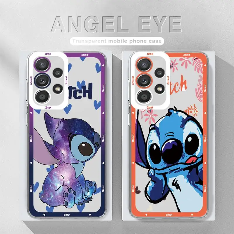 Disny Stitch Angel Cool Blue phone cases for Samsung A55 A25 A22 A15 A34 A14 A71 A52 A50 A12 A13 A32 A31 A73 Clear fundas cover