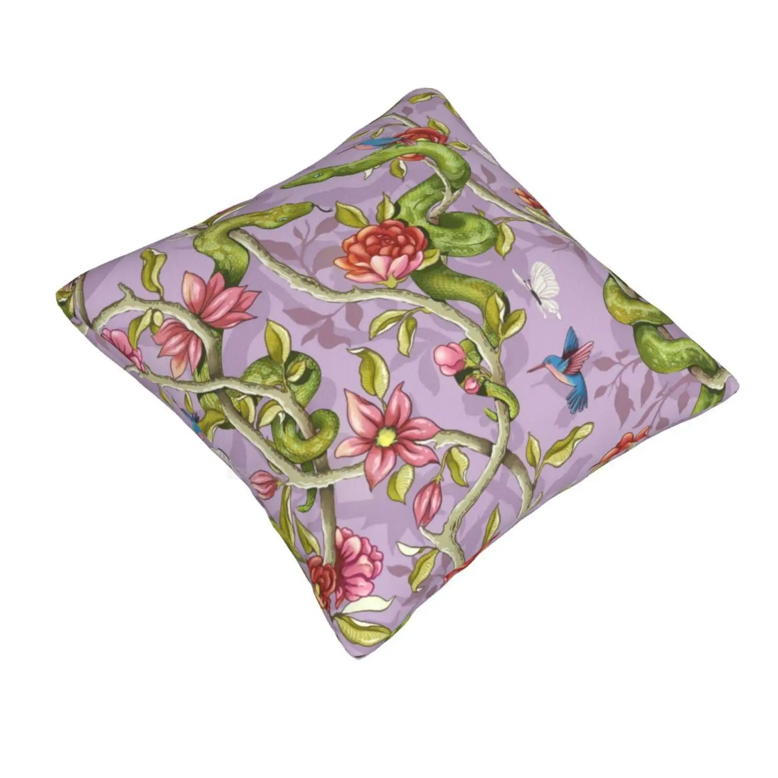 Morning Song-Lavender Home Sofa Car Cushion Cover Pillowcase Snake Python Scales Green Lavender Lime Pink Flower Floral Garden