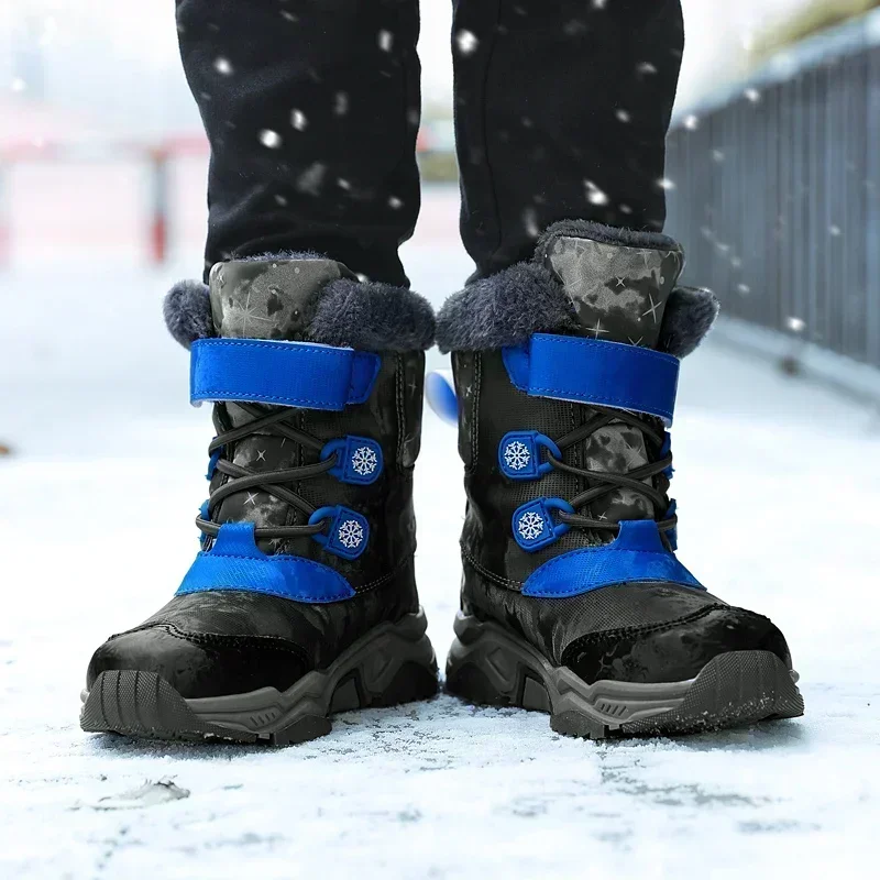 Children's Winter Snow Boots High Top Boys' Shoes Windproof Non-slip Girls Boys Snow Boots Velvet Thickened Wear-resistant Shoes