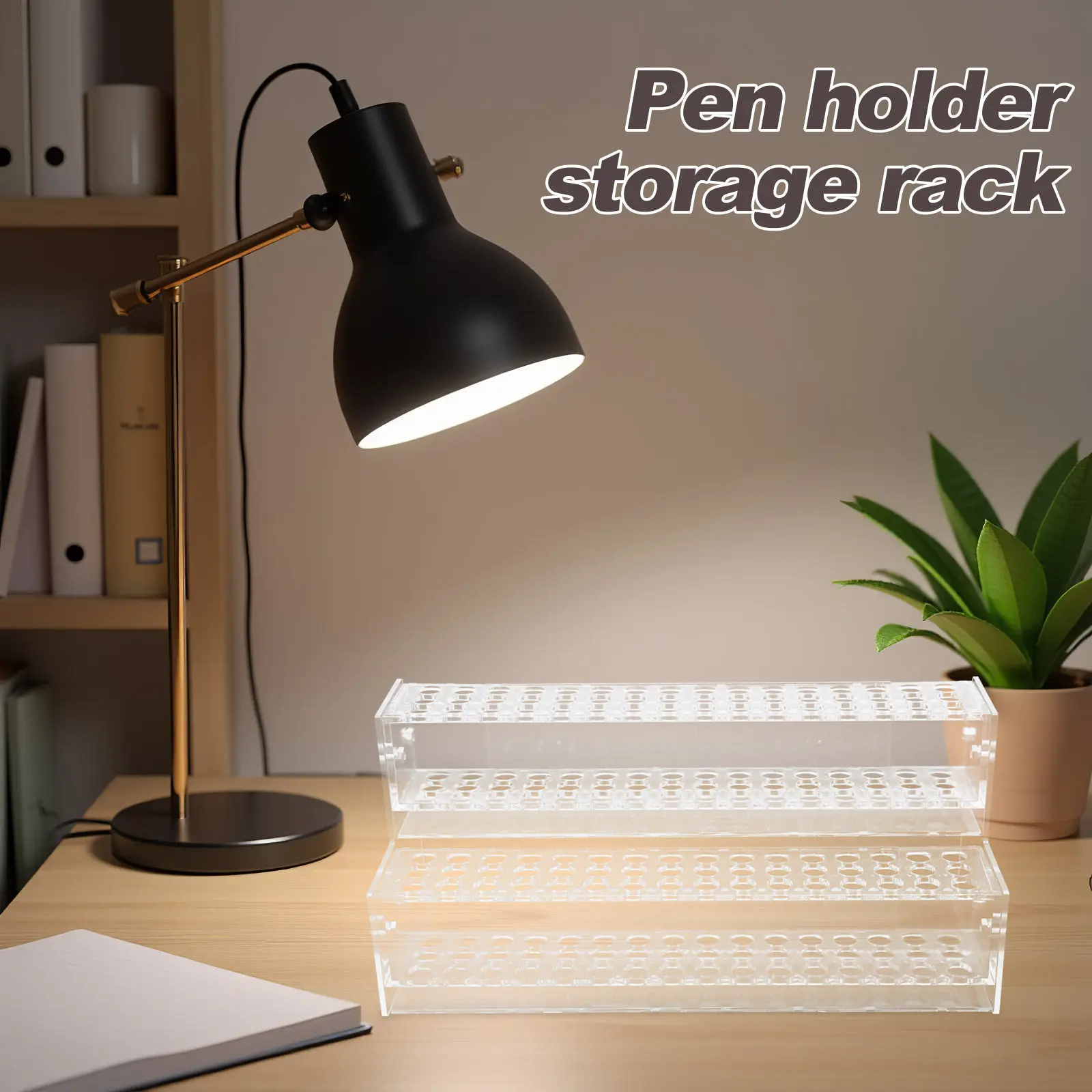 2-Tier Acrylic Pen Holder with 96 Slots Clear Desktop Organizer for Ballpoint Gel Pens Art Markers Brushes Office School Use