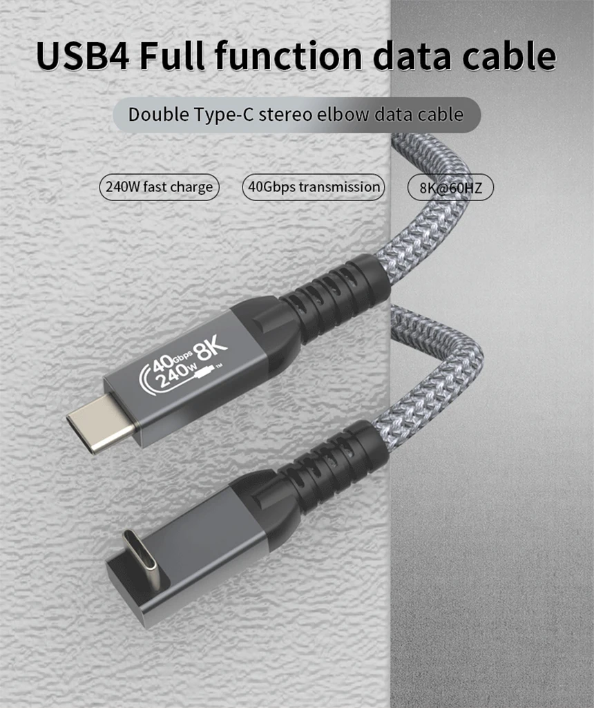 UGOURD USB 4 40Gbps Kabel Thunderbolt4 Typ C Winkelkabel 90 Grad 240W USB-C Kabel 8K Stecker auf Stecker für EGPU SSD Box ACASIS – Detail 1