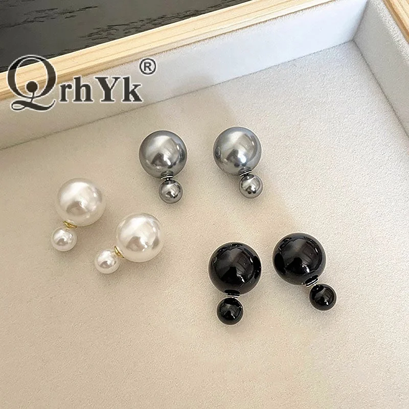 Fashion Double-sided Big Small Pearl Ball Stud Earrings For Women Temperament Earrings Elegant Ladies Party Banquet Jewelry Gift