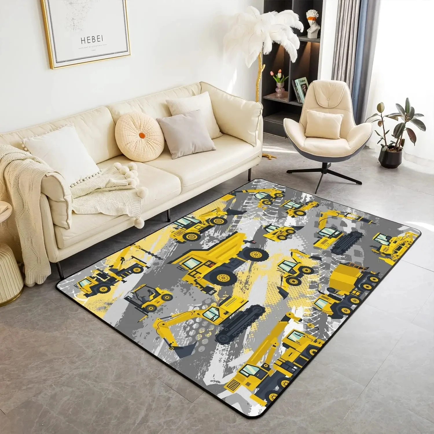 Cartoon Bau LKW Teppich Bagger Druck rutschfeste Bodenmatte für Kinderzimmer Spielzimmer Schlafzimmer Home Decor Teppich