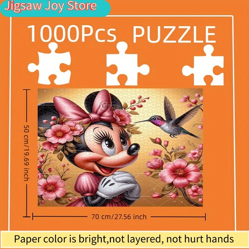 จิ๊กซอว์กระดาษ 1000 ชิ้น, จิ๊กซอว์ DIY, ภาพลายดอกไม้ มินนี่ และนกฮัมมิงเบิร์ด, จิ๊กซอว์สำหรับผู้ใหญ่, จิ๊กซอว์กระดาษ, เหมาะสำหรับการเล่นจิ๊กซอว์เวลาว่าง