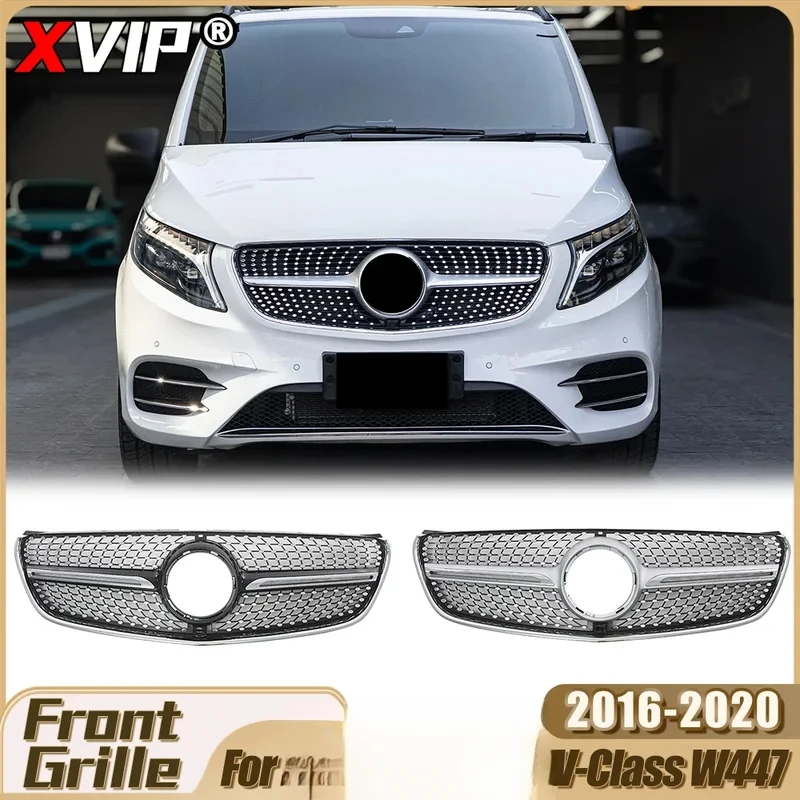 

XVIP Chrome Silver Diamonds Style Front Bumper Grille For V-Class W447 V250 V260 2016-20 Grill Tuning Accessories