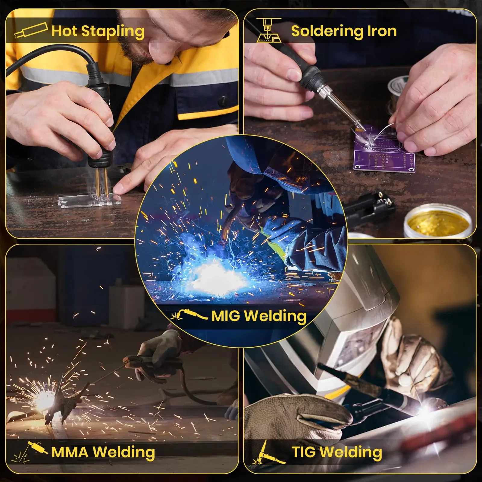 MIG Welder 5 in 1 Plastic welding/Soldering iron/Flux MIG/Stick/TIG welding Machine 110V/220v Dual Voltage multiprocess Welder