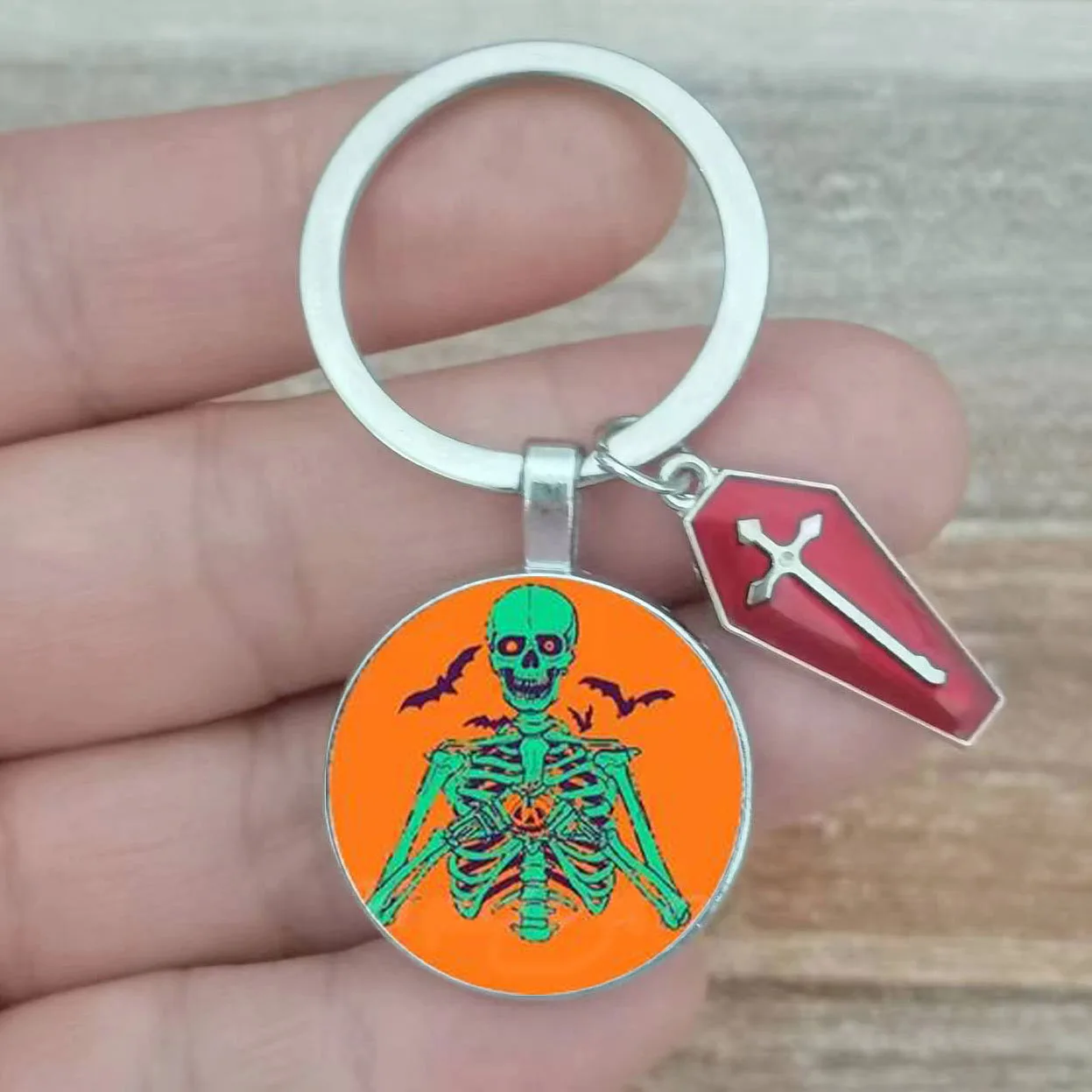 Coffin Scream Horror Keychain Ghost Horror Elements Glass Keychain Car Wallet Jewelry Keychain Halloween Gift