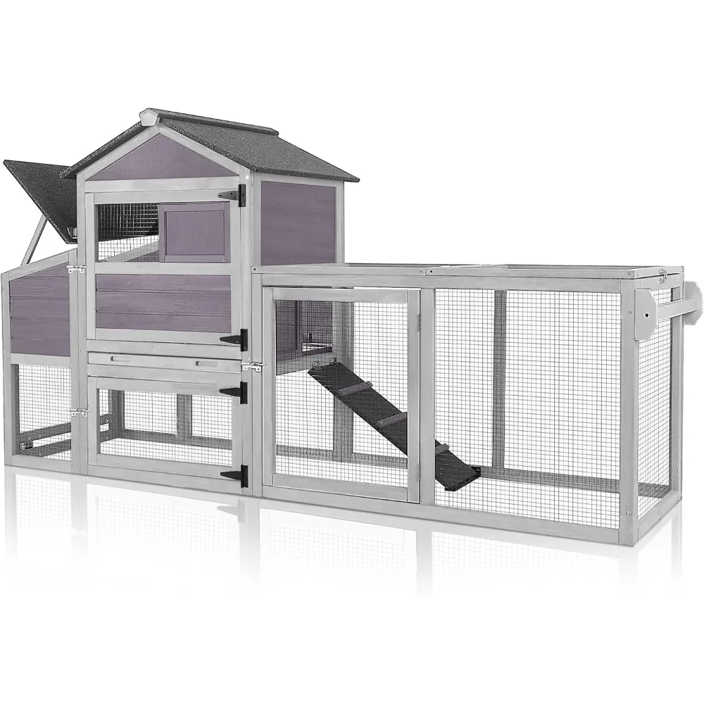 

Chicken Coop for Outdoor, Poultry Cage with Wheels, Nesting Box, Leakproof Pull-on Tray, and Asphalt Waterproof Roof