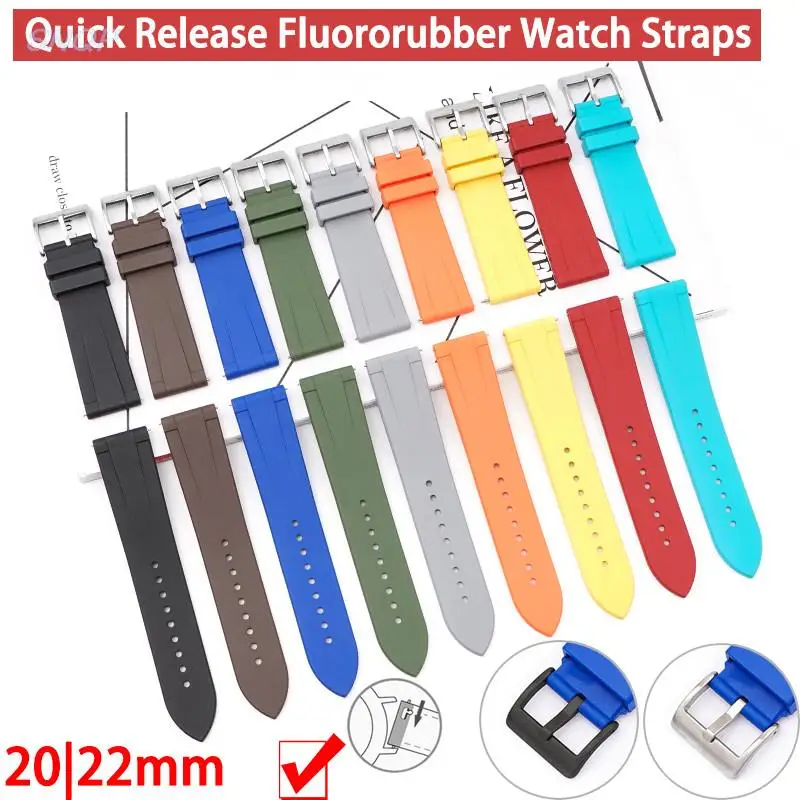 Soft Non-Stick Fluorine Rubber Strap Sport Silicone Wrist Bracelet Replacement for Seiko Band 20mm 22mm Smart Watch Accessories