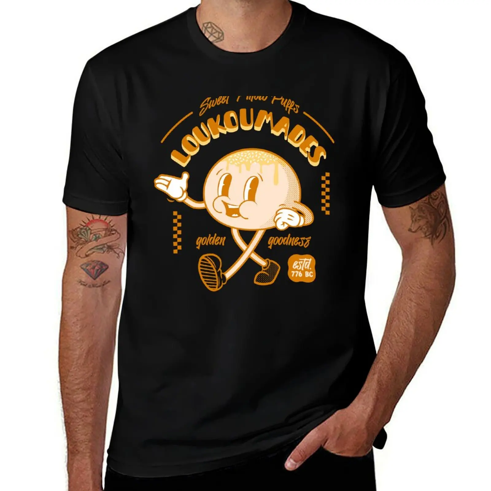 Camiseta con estampado de mascota retro de Loukoumades Beignets Donut, camiseta informal de manga corta a la moda