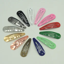 50PCS 5cm Tear Drop Hole Plain Metal Snap Clip for Women Girls Hairpins DIY Hairclips Lead free Nickle free