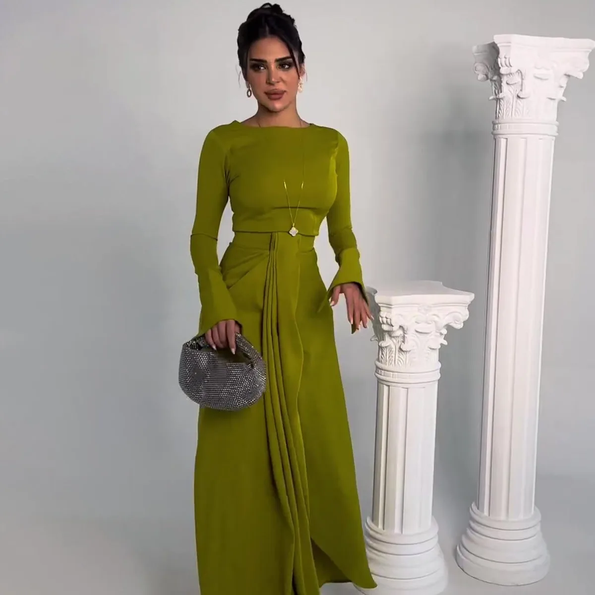 Elegant and Chic Slim Party Dresses Spring Autumn 2024 Women Long Sleeve O-Neck Long Maxi Dress Ladies Casual Classy Clothes