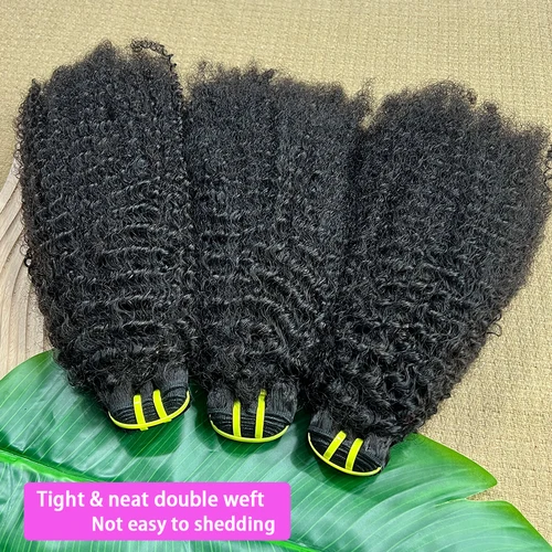 Imagen 2 del producto Extensiones de cabello humano Afro rizado 4C, Color negro Natural rizado, tejido virgen sin procesar, doble trama, 100% extensiones de cabello humano