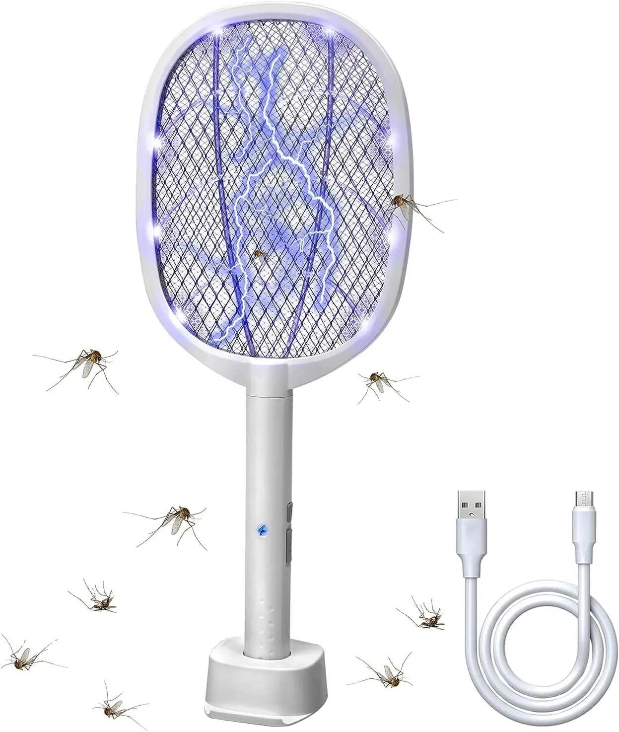 Saraguato 2-in-1 Electric Bug Zapper Racket, 3000V High Voltage LED Lighted Handheld Mosquito Swatter with 3 Layer Safety Mesh