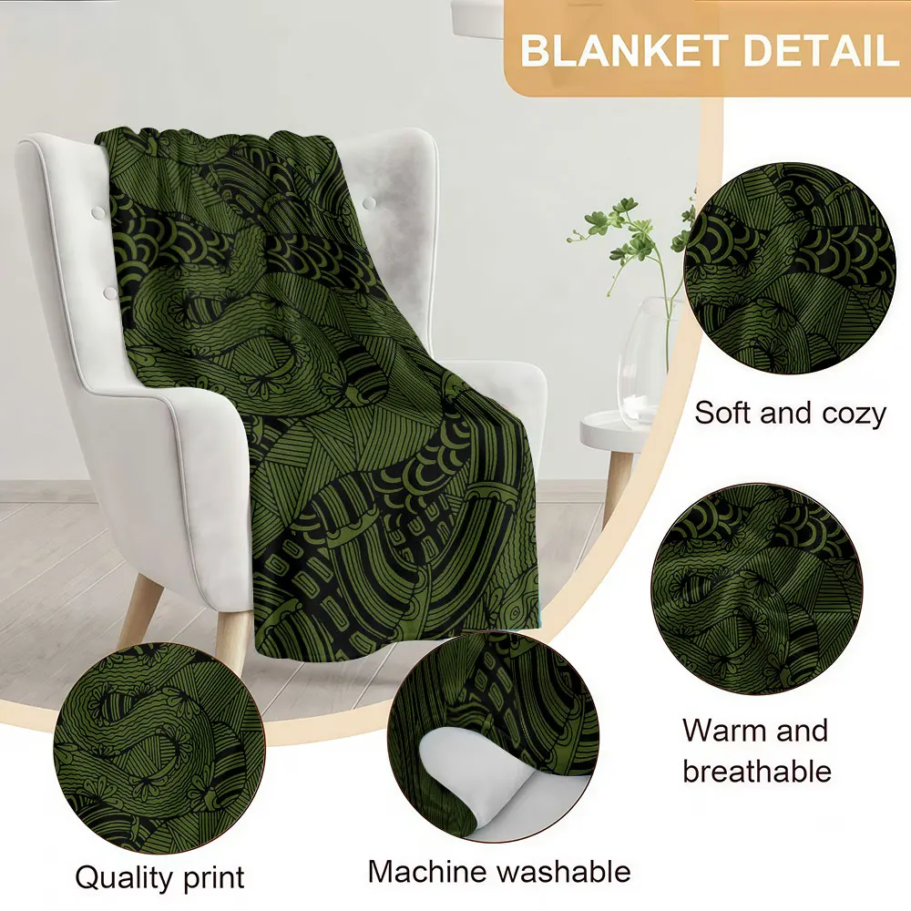 Green Line Snake Pattern Soft Warm Flannel Blanket Lightweight Cozy Christmas Halloween Home Decor Room