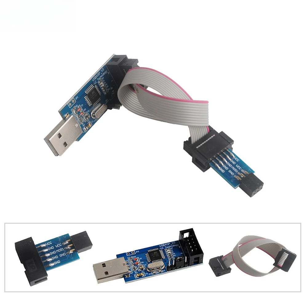USBASP USBISP AVR Programmer USB Adapter + 6 to 10 Pin IDC ISP Connector Cable
