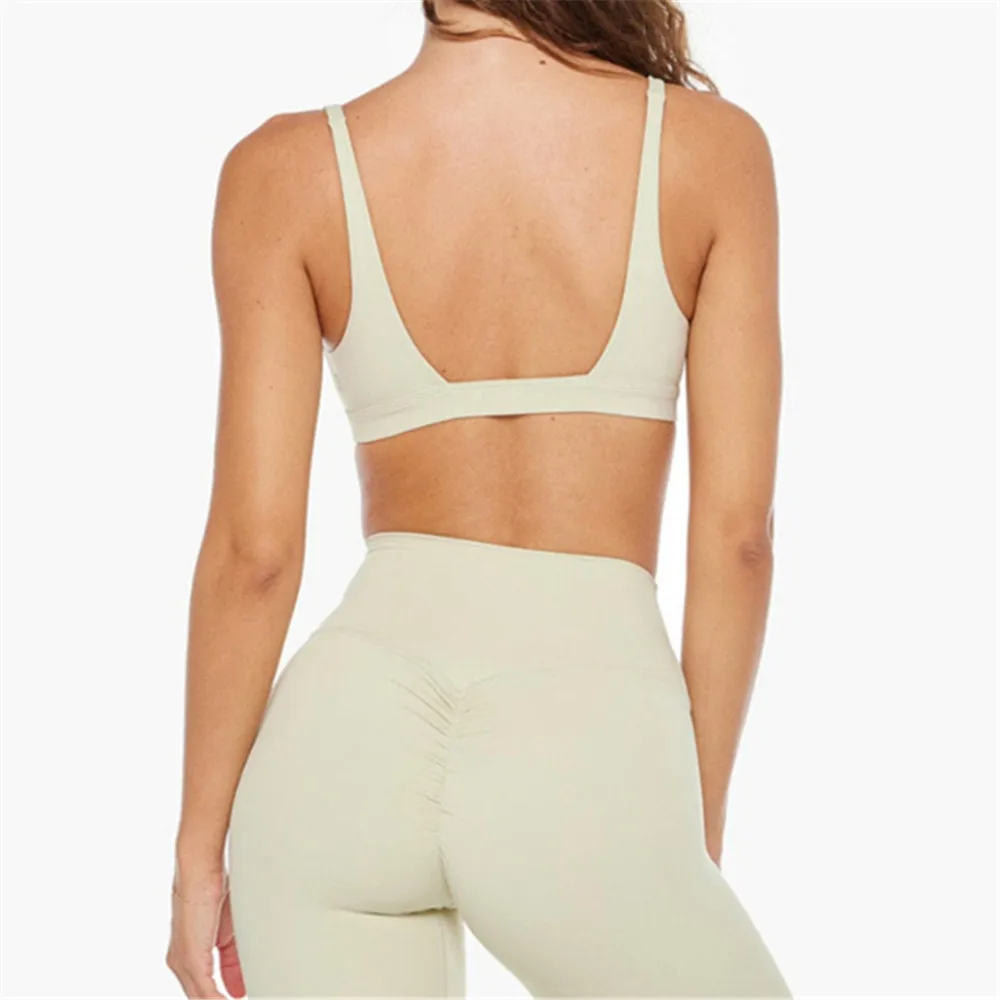 2024 1/2 pçs nude profundo decote em v sutiã esportivo feminino conjuntos de yoga treino ginásio scrunch cintura alta fitness push up shorts