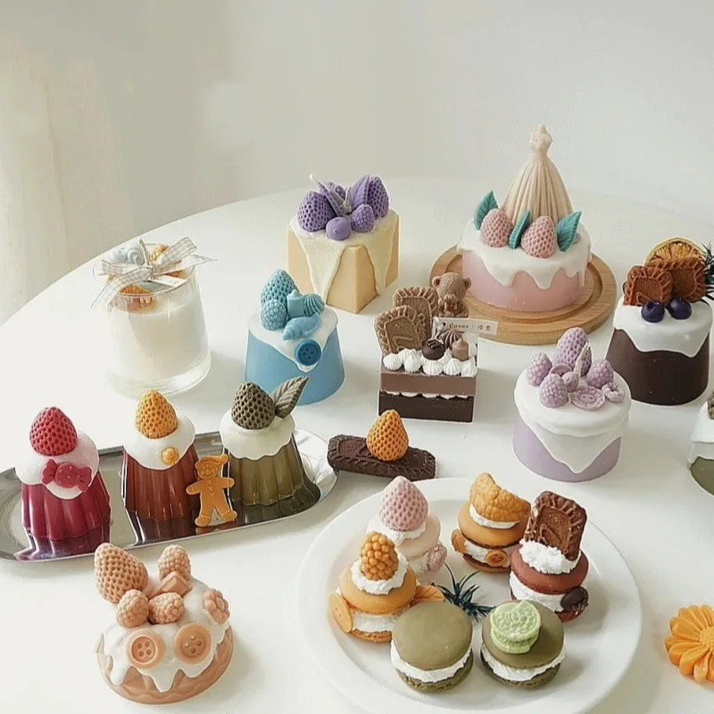 Sweet Dessert Cake Silicone Candle Mold for Handmade Soap Resin Epoxy Plaster Chocolate Party Decor DIY Mould Gift Wax Making
