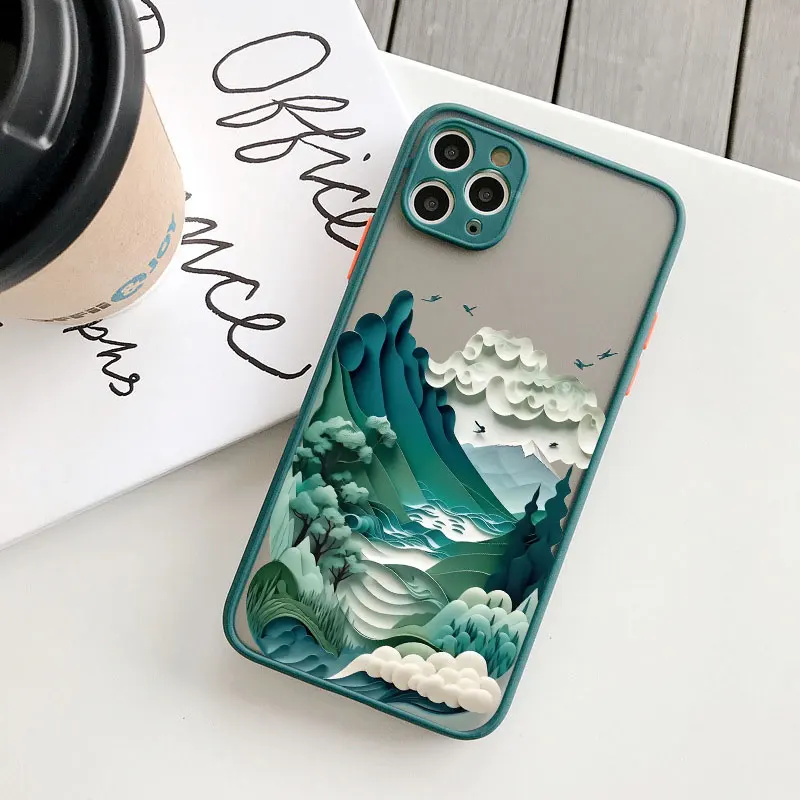 Landscape Printing phone case For iPhone XS X XR 16 14 11 12 13 15 Pro Max Mini 7 8 Plus Mountains And Rivers Shockproof Cover