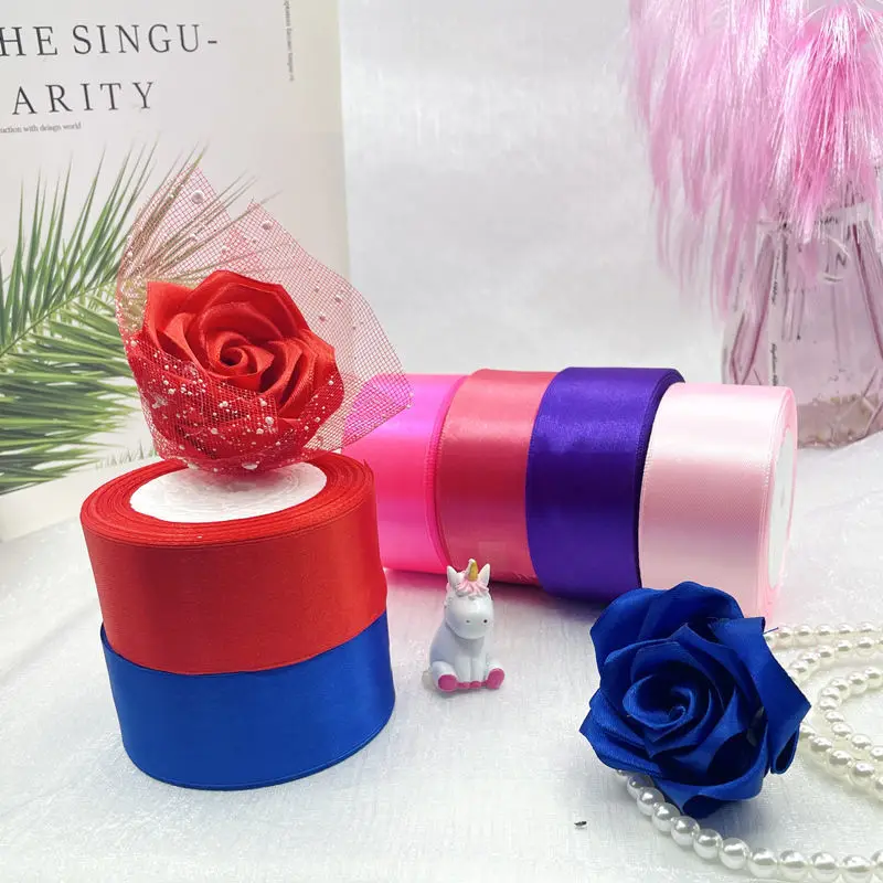 4cm Satin Ribbon Wholesale 5/10/15/20 Roll Pink White DIY fabric rose Bouquet Valentine\'s Wedding Birthday christmas Baby shower