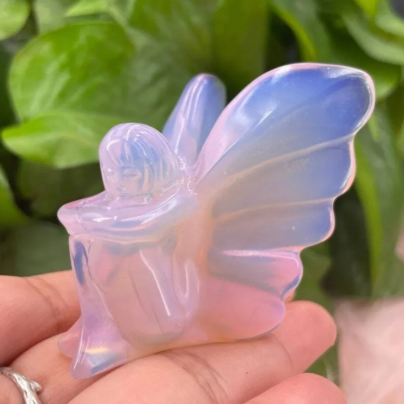 1pc Pink Opalite Butterfly Fairy Carved Crystal Natural Stone Holiday Gift Crystal Energy Crystals Little Home Decor Specimen