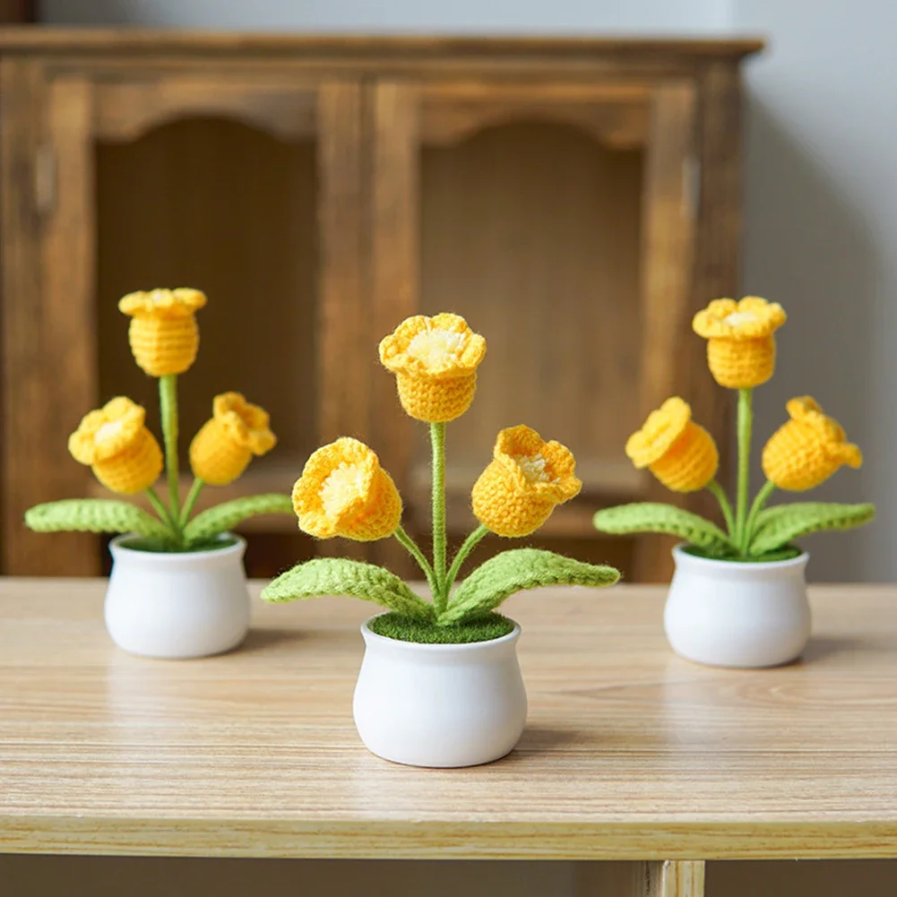 

Beautiful Crochet Flower Pot Vase Arrangement Home Decoration 14 Cm Crochet Flowers Charming Table Centerpiece