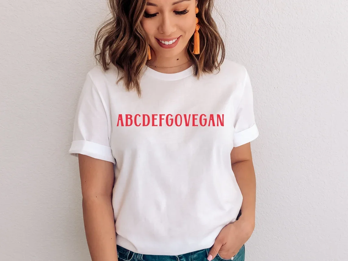 Skuggnas Go Vegan 재미 있은 그래픽 티셔츠 Abcdefgovegan 코튼 티셔츠 식물 기반 비건 의류 Tumblr Vegan Vibes Drop Shipping