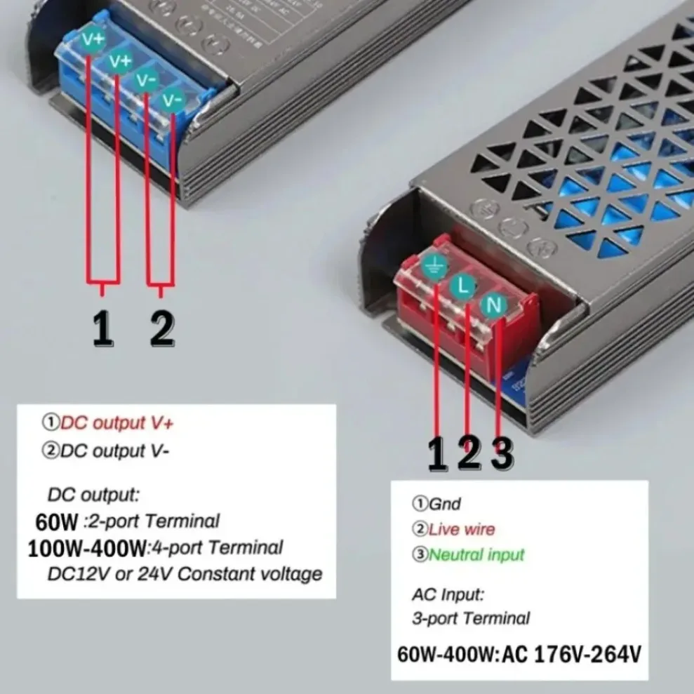Super Thin LED Power Supply DC12V/24V 60W 100W 200W 300W 400W Transformer Converter LED Driver for DIY LED Strip Home Lighting
