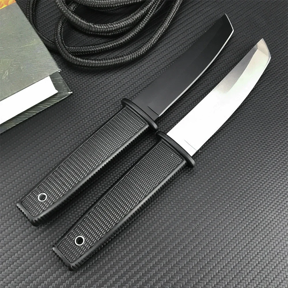 Cold Fixed Blade Knife 8Cr13Mov Blade White/Black Nylon Wave Fiber Handle with Sheath Tactical Military Straight Knife